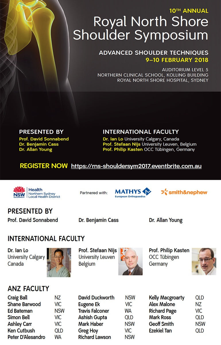 Programme for the 2018 Royal North Shore Shoulder Symposium