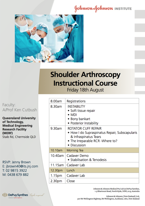 Programme for the Brisbane shoulder arthroscopy surgical course
