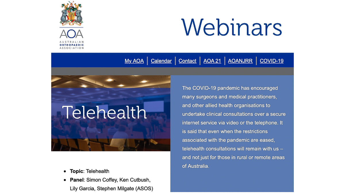 Australian Orthopaedic Association telehealth webinar announcement