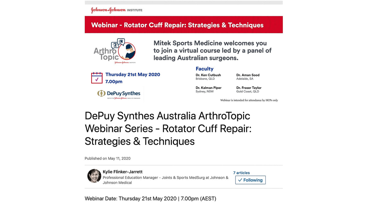 DePuy Synthes rotator cuff repair webinar announcement
