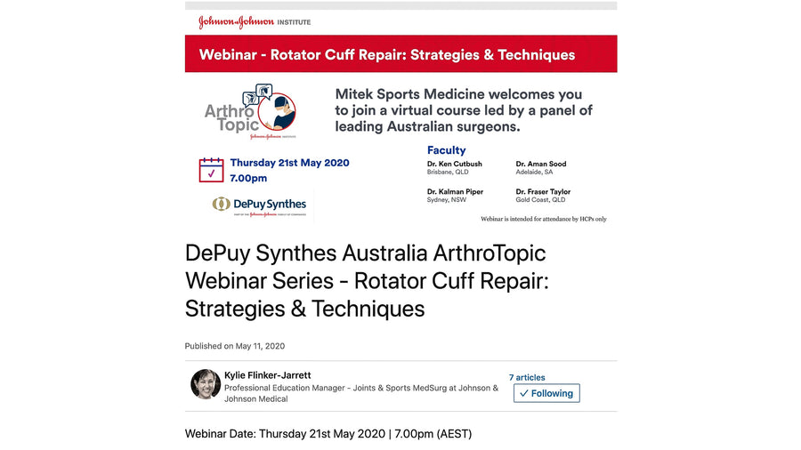 DePuy Synthes rotator cuff repair webinar announcement