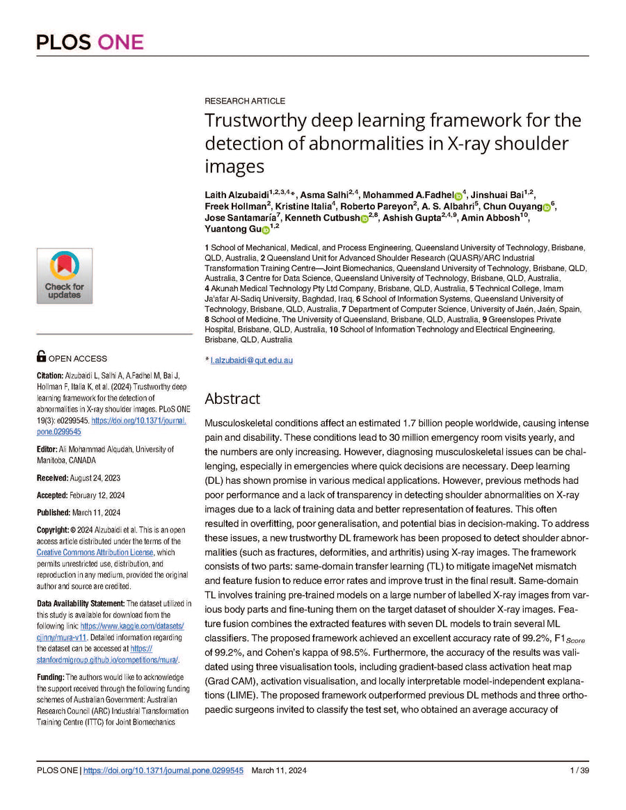 Deep learning framework for detecting abnormalities in shoulder X-ray images