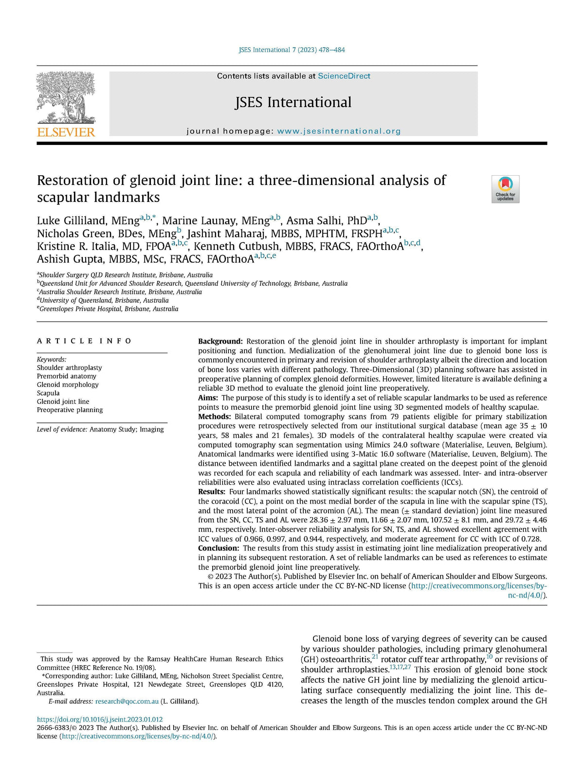 Three-dimensional analysis of scapular landmarks for glenoid joint line restoration
