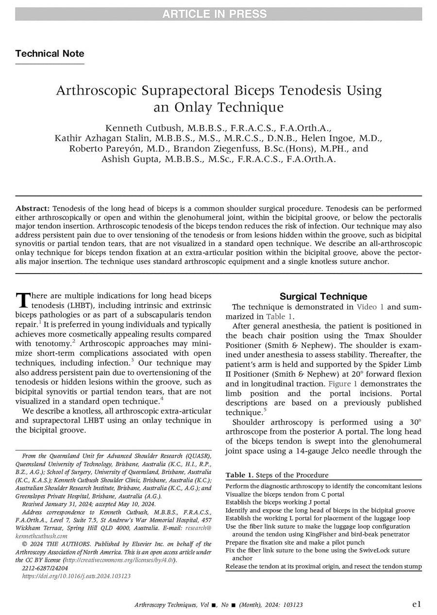 Arthroscopic suprapectoral biceps tenodesis technique