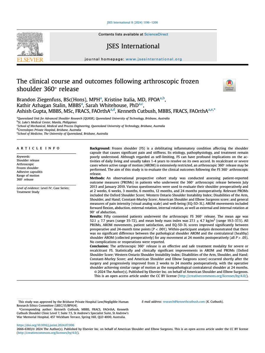 Study on the clinical course and outcomes of arthroscopic frozen shoulder 360 degree release