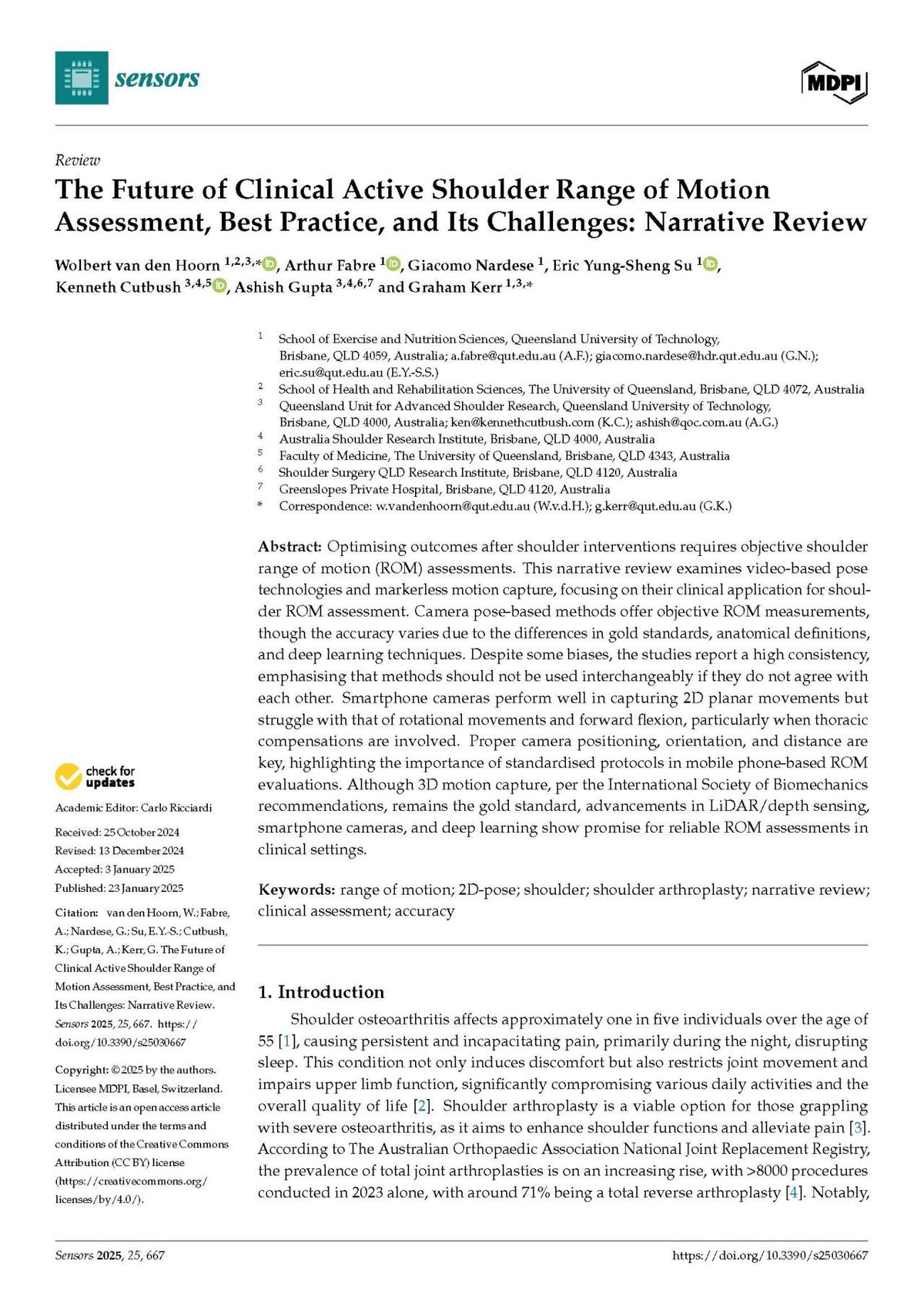 Research into shoulder range of motion assessment